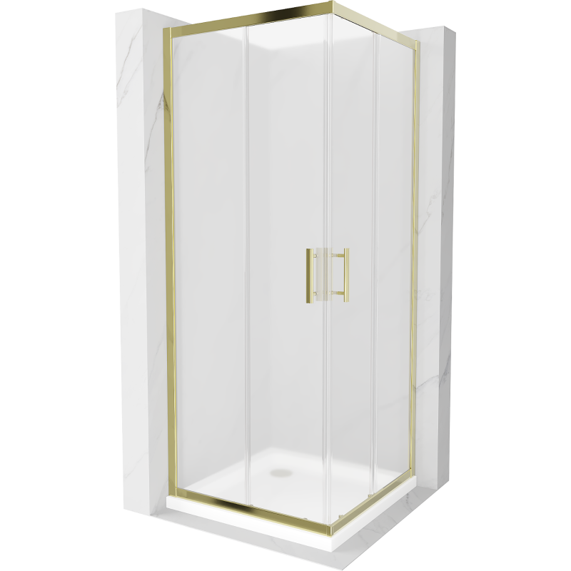 Mexen Rio cabine de douche carrée 90 x 90 cm, givré, doré + receveur Flat, blanc - 860-090-090-50-30-4010G