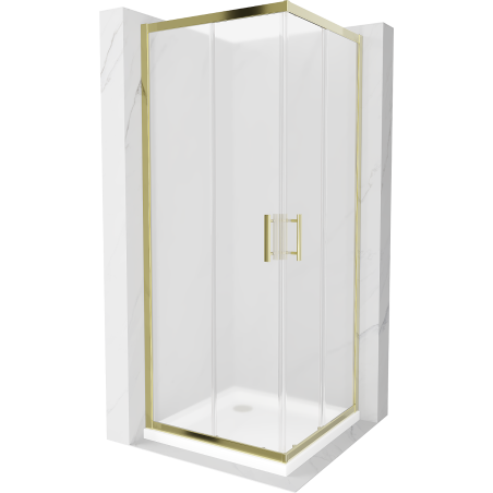 Mexen Rio cabine de douche carrée 90 x 90 cm, givrée, dorée + receveur plat, blanc - 860-090-090-50-30-4010G