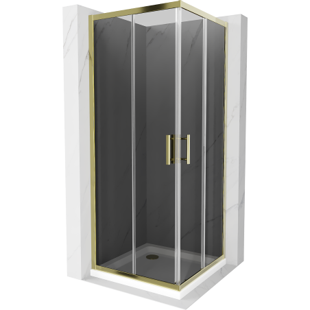 Mexen Rio cabine de douche carrée 70 x 70 cm, graphite, or + receveur Flat, blanc - 860-070-070-50-40-4010G