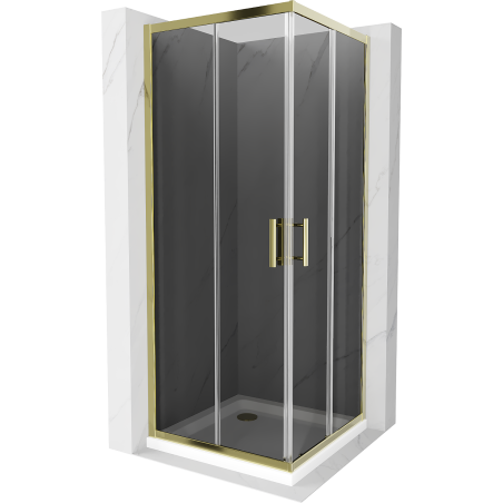 Mexen Rio cabine de douche carrée 80 x 80 cm, graphite, or + receveur plat, blanc - 860-080-080-50-40-4010G
