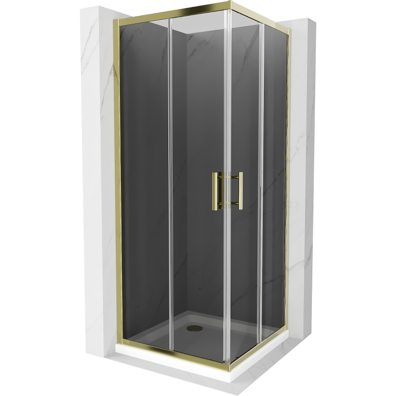 Cabine de douche carrée Mexen Rio 90 x 90 cm, graphite, or + receveur de douche Plat, blanc - 860-090-090-50-40-4010G
