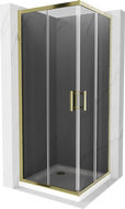 Mexen Rio cabine de douche carrée 90 x 90 cm, graphite, or + receveur Flat, blanc - 860-090-090-50-40-4010G