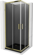 Mexen Rio cabine de douche carrée 80 x 80 cm, graphite, doré + receveur Flat, noir- 860-080-080-50-40-4070G