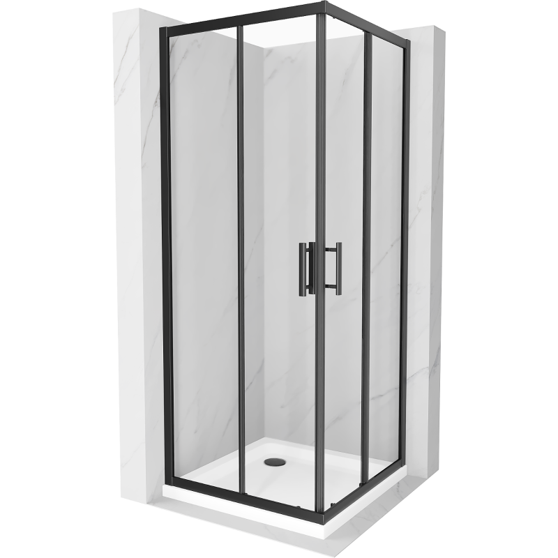 Cabine de douche carrée Mexen Rio 70 x 70 cm, transparente, noire + receveur plat, blanc - 860-070-070-70-00-4010B
