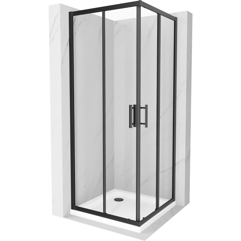 Mexen Rio cabine de douche carrée 70 x 70 cm, transparente, noire + receveur Flat, blanc - 860-070-070-70-00-4010B