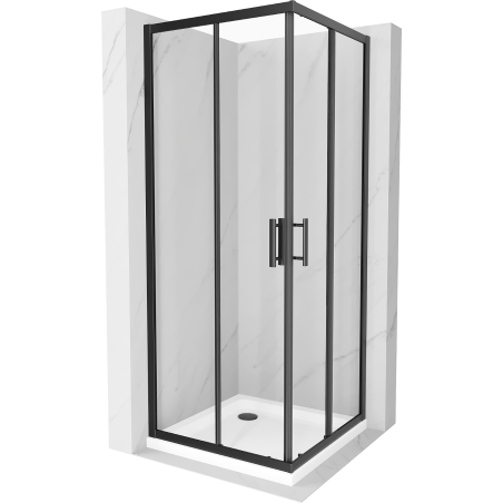 Cabine de douche carrée Mexen Rio 70 x 70 cm, transparente, noire + receveur plat, blanc - 860-070-070-70-00-4010B