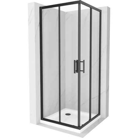 Mexen Rio cabine de douche carrée 70 x 70 cm, transparente, noire + receveur Flat, blanc - 860-070-070-70-00-4010B