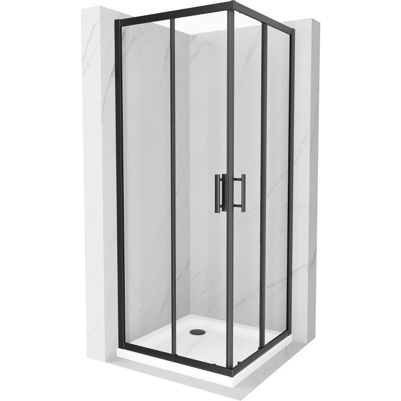 Mexen Rio cabine de douche carrée 90 x 90 cm, transparente, noire + bac Flat, blanc - 860-090-090-70-00-4010B