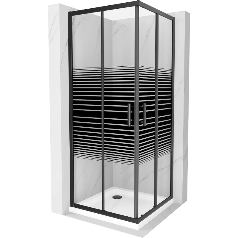 Mexen Rio cabine de douche carrée 70 x 70 cm, bandes noires, noire + receveur Flat, blanc - 860-070-070-70-20-4010B
