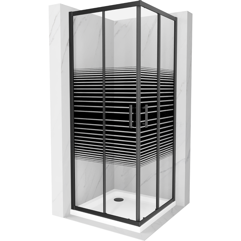 Mexen Rio cabine de douche carrée 80 x 80 cm, bandes noires, noire + receveur Flat, blanc - 860-080-080-70-20-4010B
