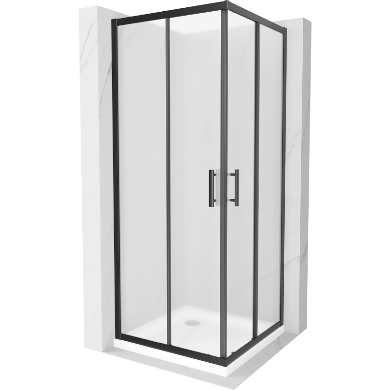 Mexen Rio cabine de douche carrée 70 x 70 cm, givrée, noire + receveur Flat, blanc - 860-070-070-70-30-4010B