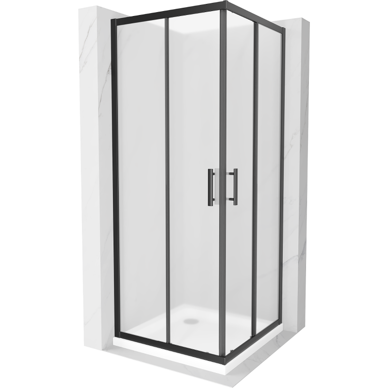 Mexen Rio cabine de douche carrée 80 x 80 cm, givrée, noire + receveur Flat, blanc - 860-080-080-70-30-4010B