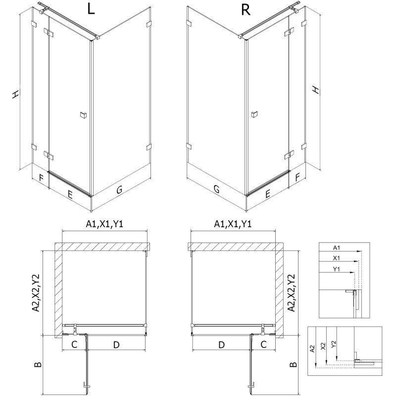 Mexen Lunar T cabine de douche battante gauche 140 x 100 cm, transparent, or rose - 834T-140-100-60-00-L
