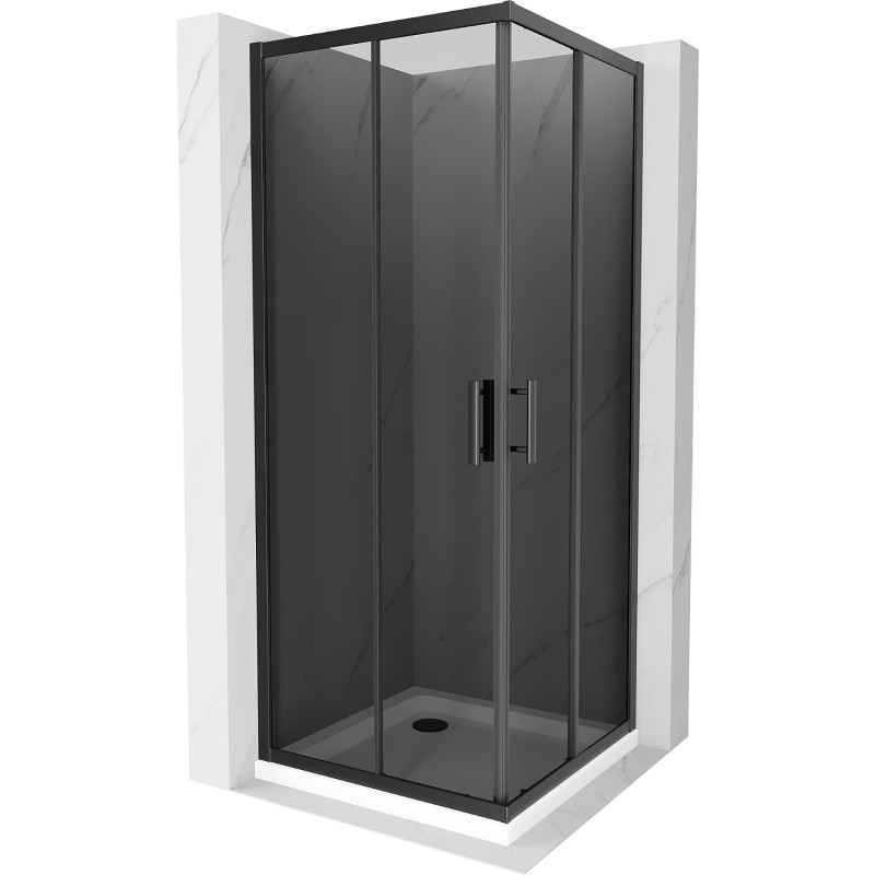 Mexen Rio cabine de douche carrée 70 x 70 cm, graphite, noir + receveur Flat, blanc - 860-070-070-70-40-4010B