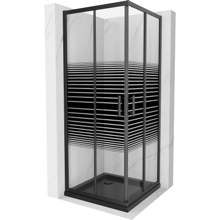 Mexen Rio cabine de douche carrée 90 x 90 cm, bandes noires, noir + receveur plat, noir - 860-090-090-70-20-4070B