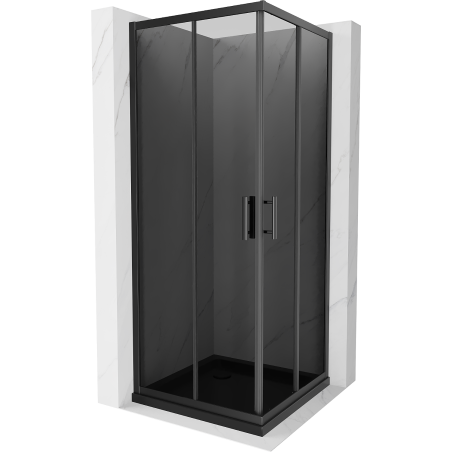 Mexen Rio cabine de douche carrée 90 x 90 cm, graphite, noire + receveur Flat, noir - 860-090-090-70-40-4070B