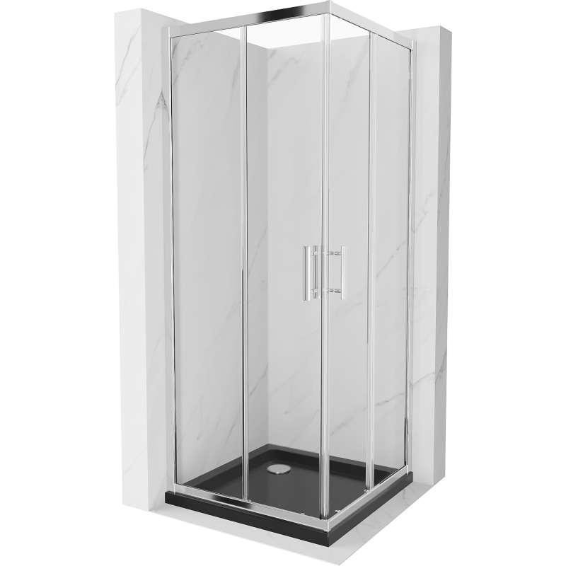 Mexen Rio cabine de douche carrée 70 x 70 cm, transparent, chrome + receveur Plat, noir - 860-070-070-01-00-4070