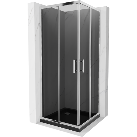 Mexen Rio cabine de douche carrée 70 x 70 cm, graphite, chrome + bac à douche Flat, noir - 860-070-070-01-40-4070