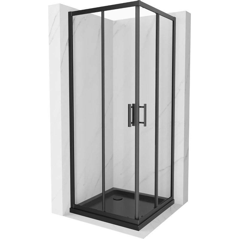 Mexen Rio cabine de douche carrée 70 x 70 cm, transparent, noir + receveur de douche Flat, noir - 860-070-070-70-00-4070B