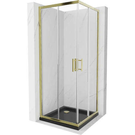 Mexen Rio cabine de douche carrée 70 x 70 cm, transparent, or + receveur Flat, noir- 860-070-070-50-00-4070G