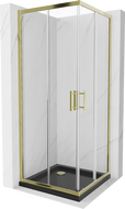 Mexen Rio cabine de douche carrée 70 x 70 cm, transparent, or + receveur Flat, noir- 860-070-070-50-00-4070G