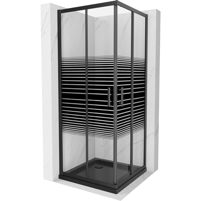 Mexen Rio cabine de douche carrée 70 x 70 cm, bandes noires, noir + receveur Flat, noir - 860-070-070-70-20-4070B