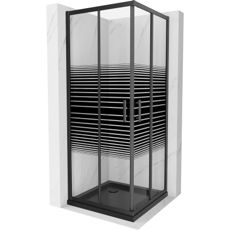 Mexen Rio cabine de douche carrée 70 x 70 cm, bandes noires, noir + receveur Flat, noir - 860-070-070-70-20-4070B