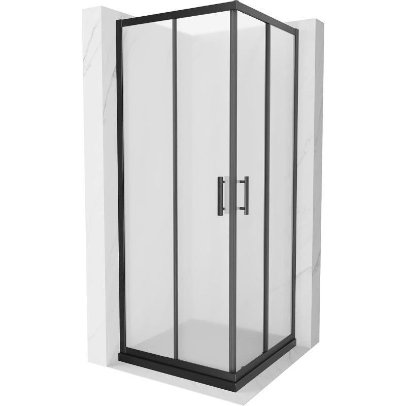 Cabine de douche carrée Mexen Rio 70 x 70 cm, givrée, noire + receveur plat, noir - 860-070-070-70-30-4070B