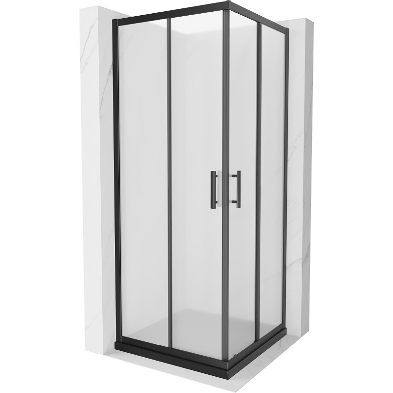 Mexen Rio cabine de douche carrée 70 x 70 cm, givrée, noire + receveur Flat, noir - 860-070-070-70-30-4070B