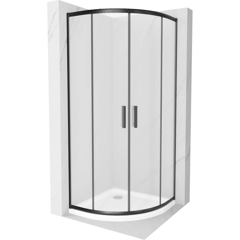 Cabine de douche Mexen Rio demi-circulaire 80 x 80 cm, givre, noir + receveur plat, blanc - 863-080-080-70-30-4110B