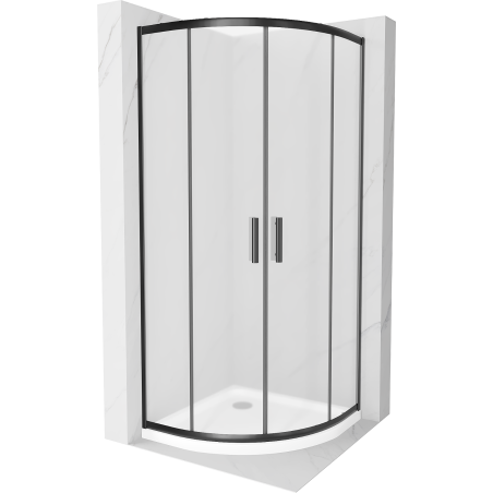 Cabine de douche Mexen Rio demi-circulaire 80 x 80 cm, givre, noir + receveur plat, blanc - 863-080-080-70-30-4110B