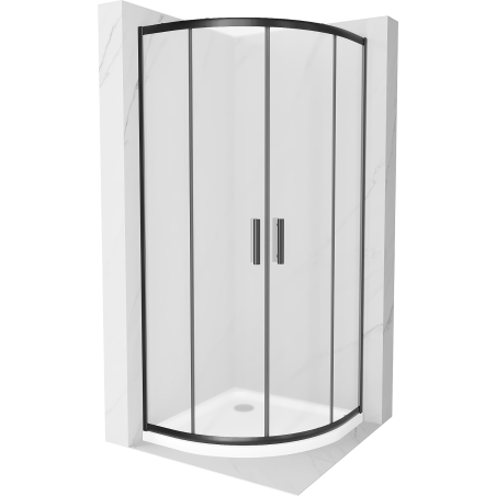 Mexen Rio cabine de douche semi-circulaire 80 x 80 cm, givrée, noire + receveur plat, blanc - 863-080-080-70-30-4110B