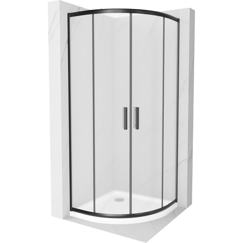 Mexen Rio cabine de douche quart de cercle 90 x 90 cm, givre, noir + receveur Flat, blanc - 863-090-090-70-30-4110B
