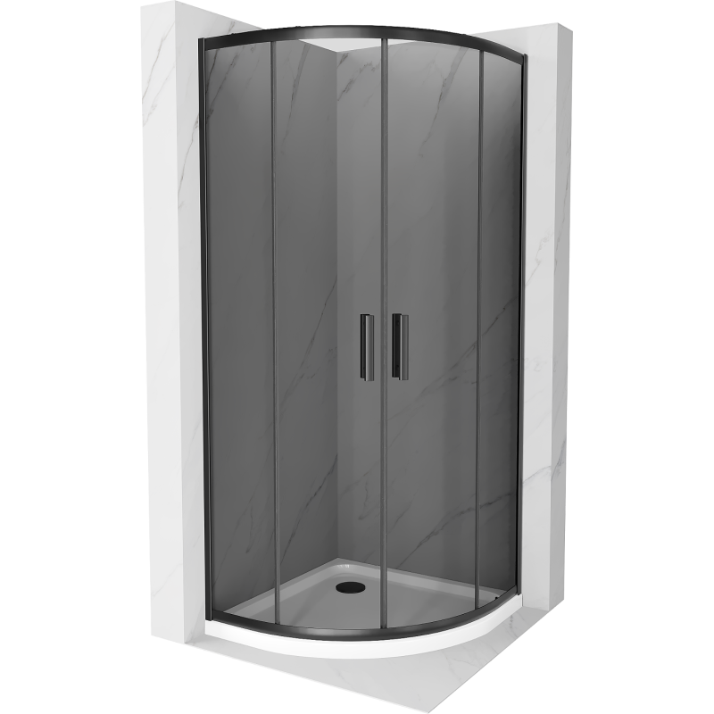 Cabine de douche Mexen Rio demi-ronde 80 x 80 cm, graphite, noir + receveur Flat, blanc - 863-080-080-70-40-4110B