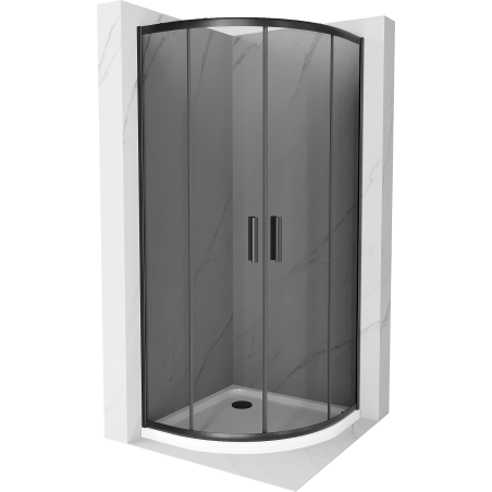 Cabine de douche Mexen Rio demi-ronde 80 x 80 cm, graphite, noir + receveur Flat, blanc - 863-080-080-70-40-4110B