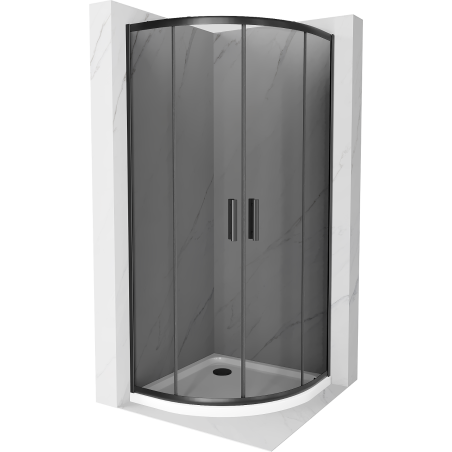 Mexen Rio cabine de douche semi-circulaire 80 x 80 cm, graphite, noir + receveur plat, blanc - 863-080-080-70-40-4110B