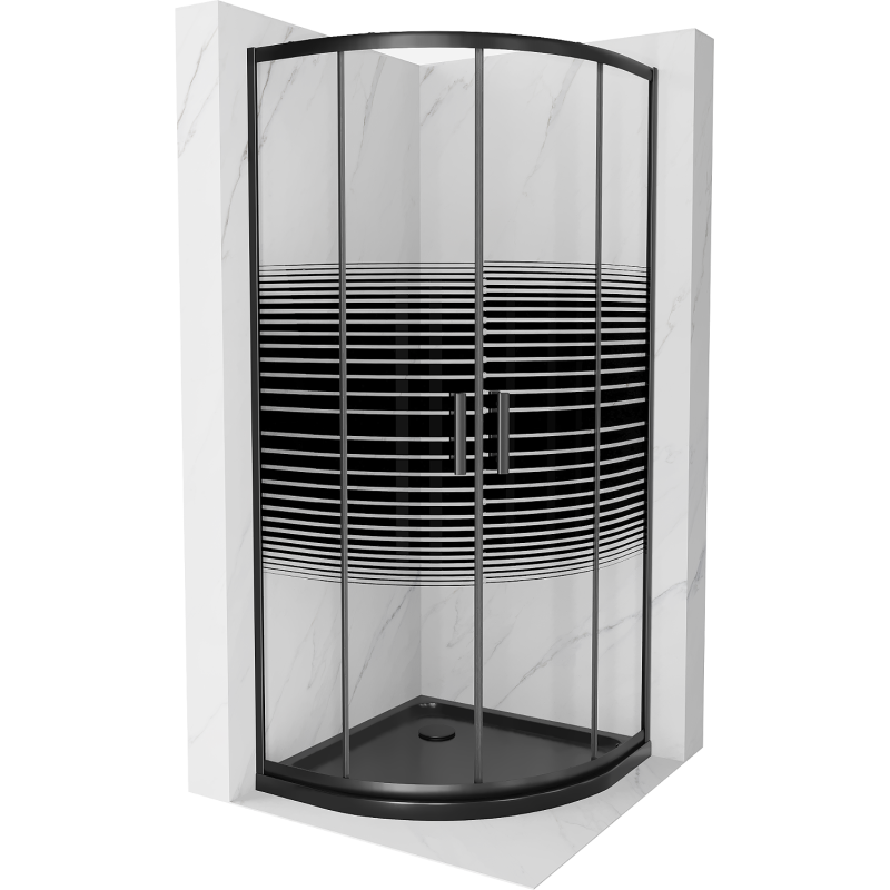 Mexen Rio cabine de douche semi-circulaire 90 x 90 cm, bandes noires, noir + bac Flat, noir - 863-090-090-70-20-4170B
