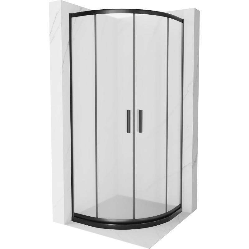 Mexen Rio cabine de douche semi-circulaire 80 x 80 cm, givre, noir + receveur Flat, noir - 863-080-080-70-30-4170B