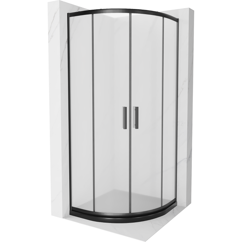 Mexen Rio cabine de douche semi-circulaire 80 x 80 cm, givrée, noire + receveur de douche plat, noir - 863-080-080-70-30-4170B
