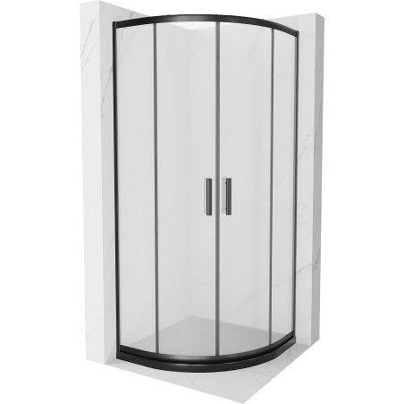 Mexen Rio cabine de douche semi-circulaire 80 x 80 cm, givrée, noire + receveur de douche plat, noir - 863-080-080-70-30-4170B
