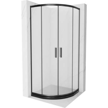 Cabine de douche Mexen Rio semi-circulaire 90 x 90 cm, givrée, noire + receveur Flat, noir - 863-090-090-70-30-4170B