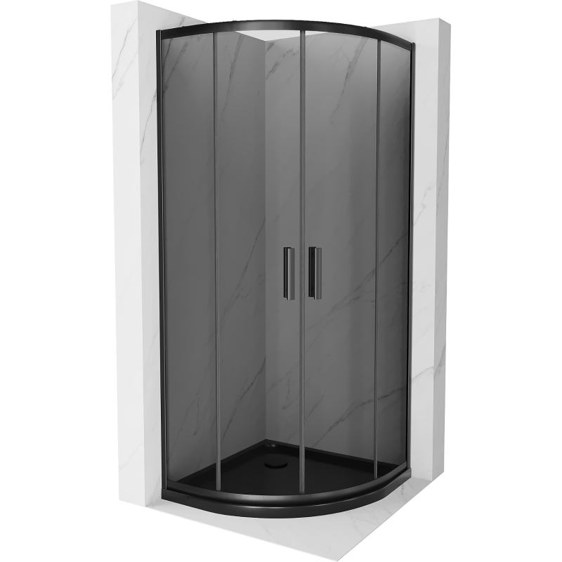 Mexen Rio cabine de douche semi-circulaire 80 x 80 cm, graphite, noire + receveur Flat, noir 863-080-080-70-40-4170B