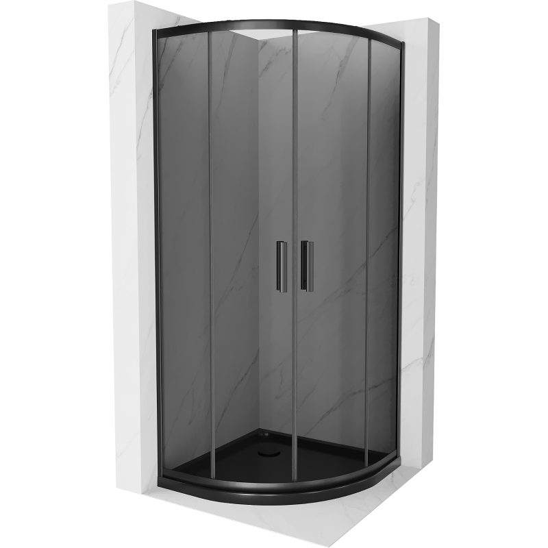 Mexen Rio cabine de douche semi-circulaire 90 x 90 cm, graphite, noir + receveur Flat, noir - 863-090-090-70-40-4170B