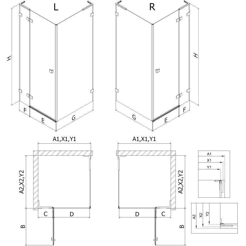 Mexen Lunar L cabine de douche pivotante droite 95 x 80 cm, transparent, or rose - 834L-095-080-60-00-P