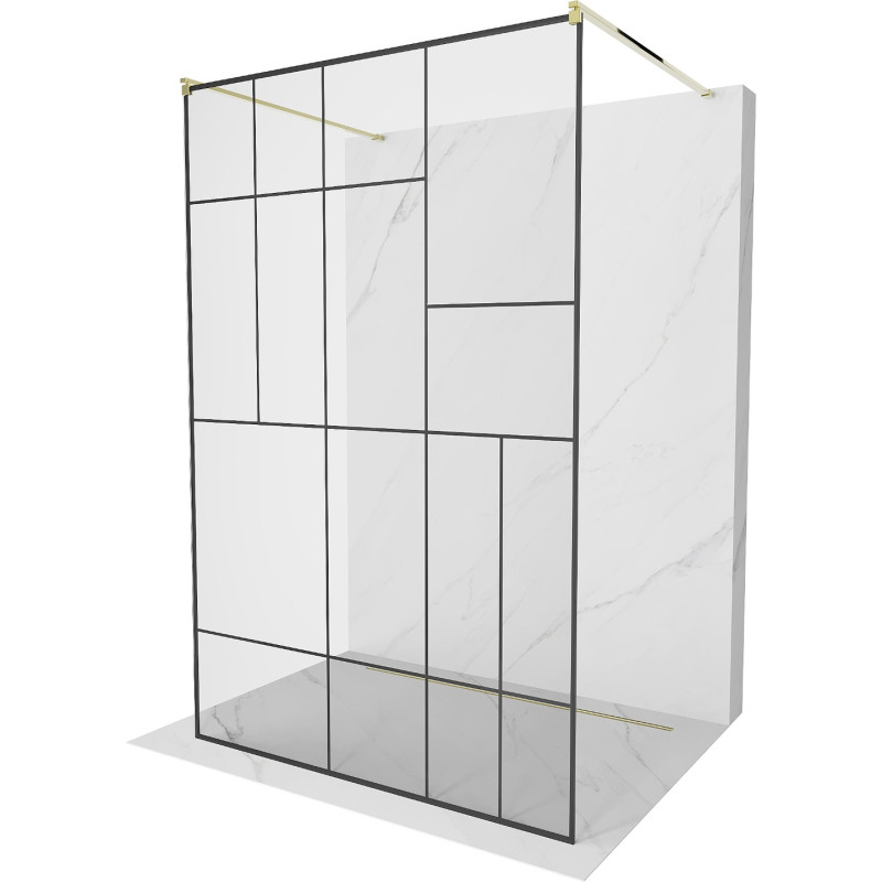 Mexen Kioto paroi de douche autoportante 120 x 200 cm, motif noir 8 mm, doré - 800-120-002-50-78