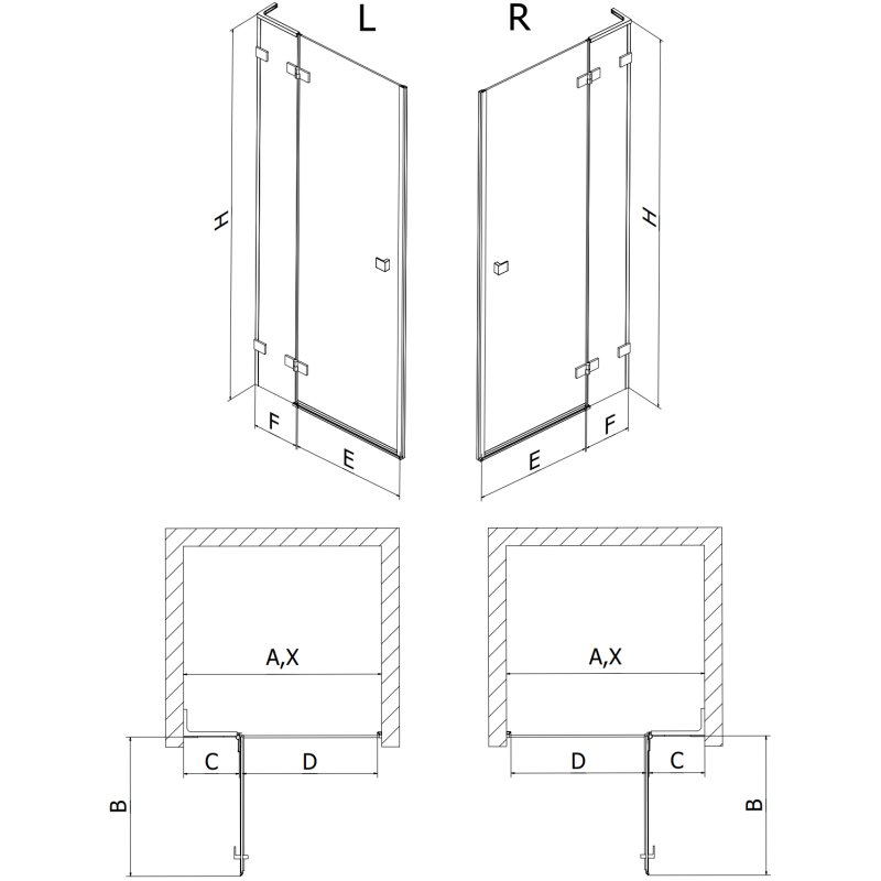Mexen Lunar L porte de douche pivotante gauche 90 cm, transparent, chrome - 834L-090-000-01-00-L