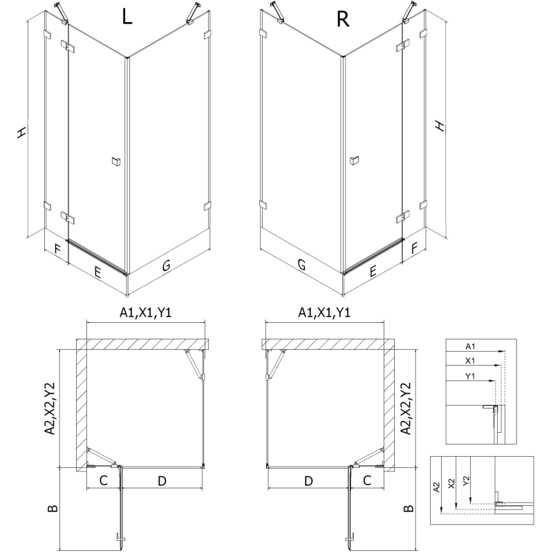 Mexen Lunar cabine de douche pivotante droite 100 x 100 cm, transparente, cuivre brossé - 834-100-100-65-00-P