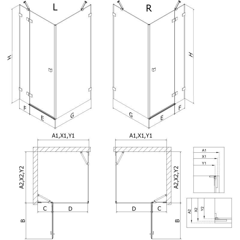 Mexen Lunar cabine de douche pivotante gauche 95 x 80 cm, transparent, gris canon brossé - 834-095-080-66-00-L