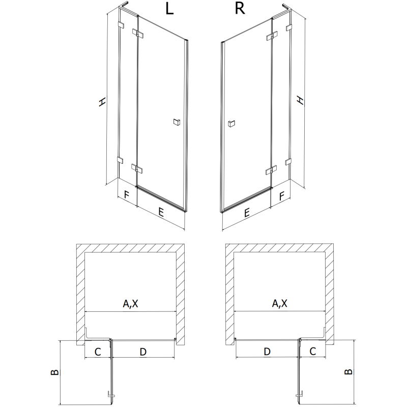 Mexen Lunar L porte de douche pivotante gauche 110 cm, transparent, or brossé - 834L-110-000-55-00-L
