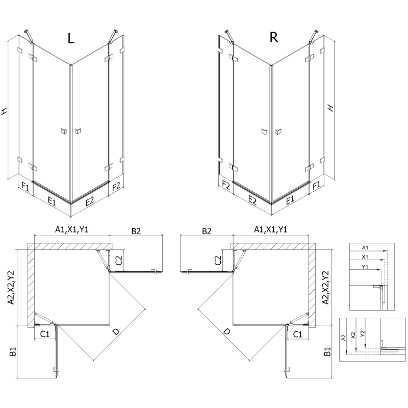 Mexen Lunar Duo cabine de douche pivotante 120 x 120 cm, transparent, or rose - 834-120L-120P-60-00